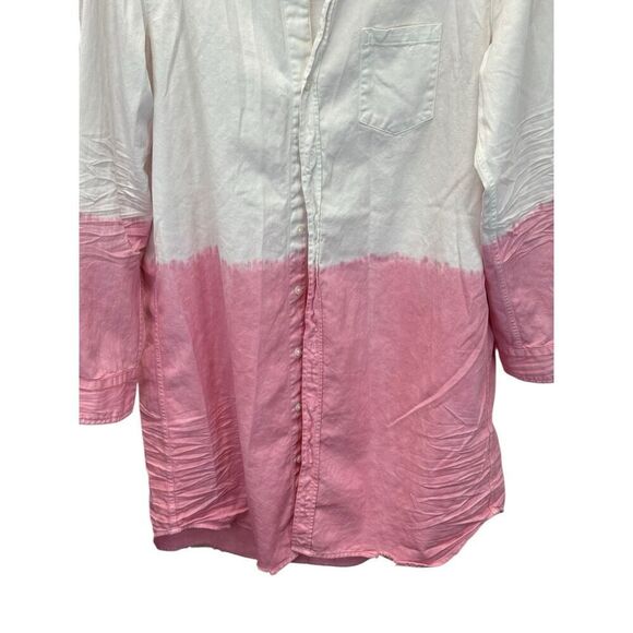 Frank & Eileen Mary Pink Dip Dye Ombre Shirtdress M 100% Cotton Italy - Picture 4 of 13